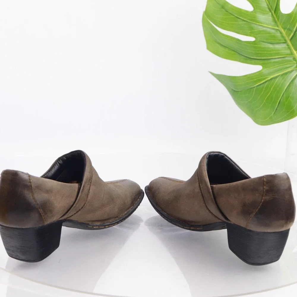 Born Womens Kinney Boot Pump Size 8 Brown Leather Comfort Shoe Block Heel SlipOn